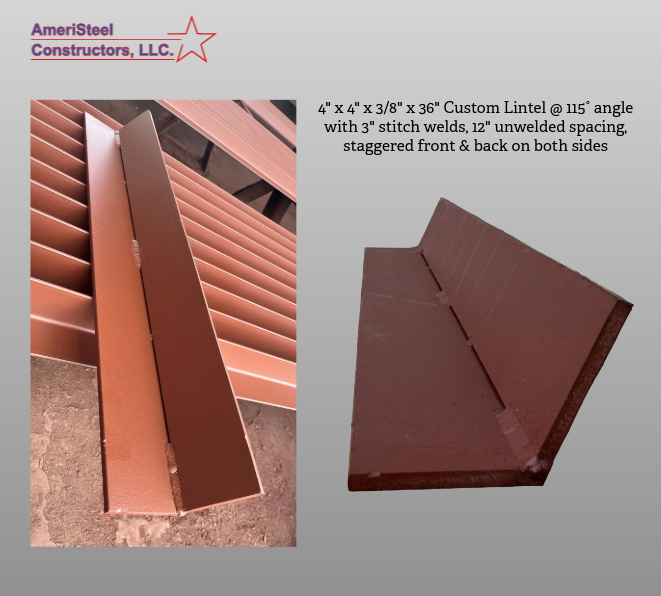 4” x 4″ x 3/8 x 36″ Custom Lintel @115 angle